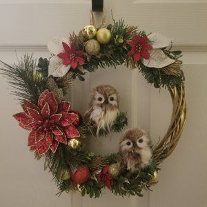 CHRISTMAS wreath, 14" inch. "Cute Owls" NEW